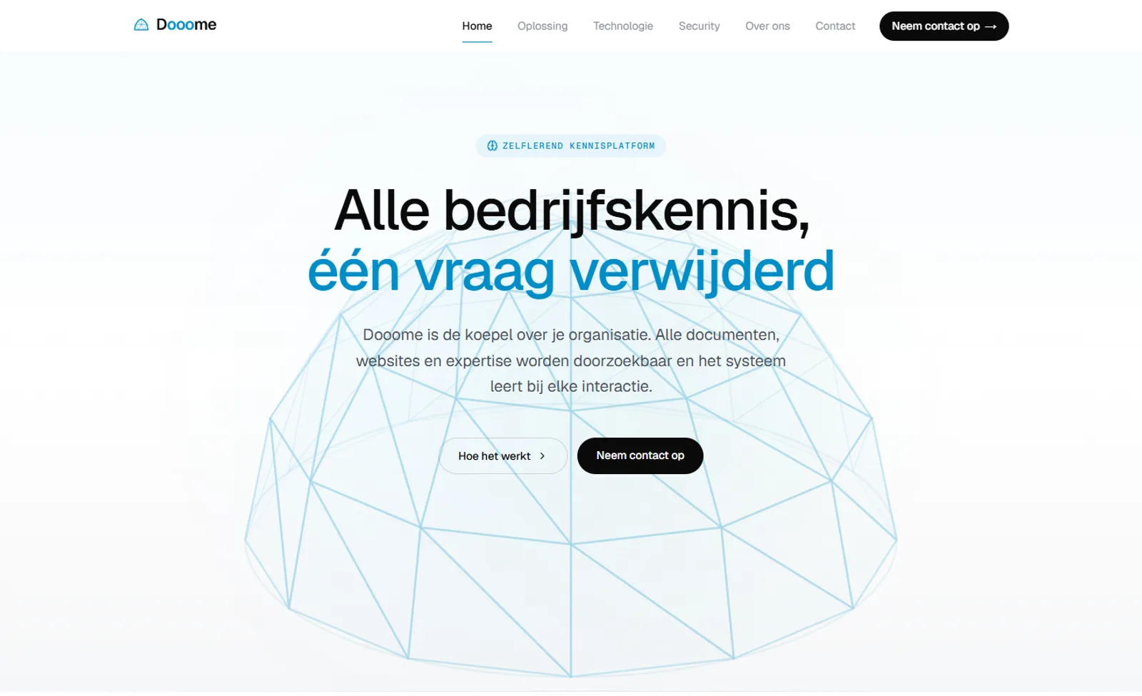 De homepagina van Dooome: alle bedrijfskennis, één vraag verwijderd